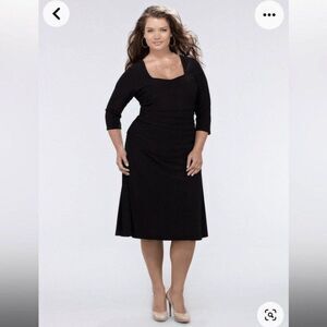 Kiyonna Flaunt Ruched Cocktail Party Dress Black 14 LBD Event EUC